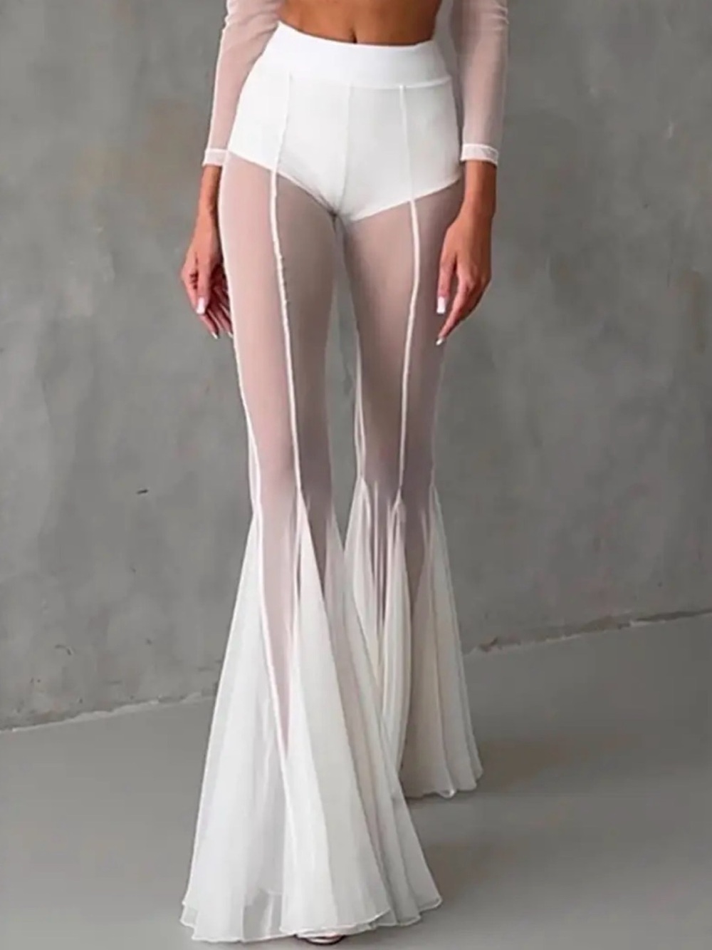 Sheer Flared Mesh Pants - White - Size Small (US 4)